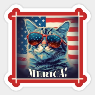 Funny Patriotic Cat MERICA! Happy Birthday America! Sticker